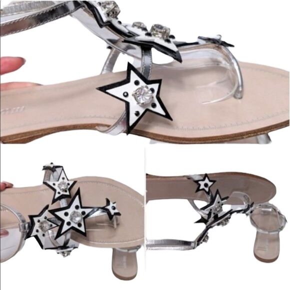 NWOB MIU MIU Stars Celestial Boho Ankle Wrap Leather Thong Sandals 39 - Picture 5 of 9